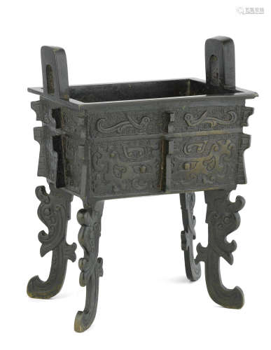 Enfu Jiazhi Baoding Zhenyong seal mark, 17th century A bronze rectangular incense burner, fangding