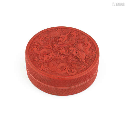 Qianlong A carved cinnabar lacquer 'dragon' box and cover