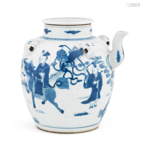 Kangxi A blue and white 'boys' wine ewer and cover