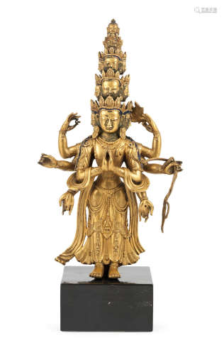 18th century A gilt-bronze figure of eleven-headed Avalokiteshvara
