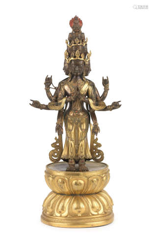 18th century A large gilt-bronze repoussé figure of Avalokiteshvara