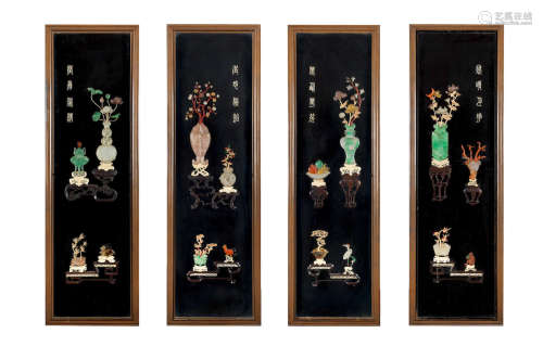 Late Qing Dynasty/Republic period A set of four hardstone and ivory-inlaid 'hundred antiques' panels