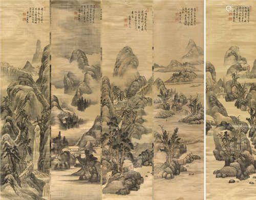 方大猷（1597～？） 山水八景 八屏 设色绫本