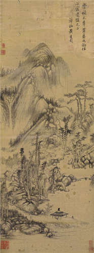 黄道周（1585～1646） 1628年作 溪亭闲话 立轴 水墨绫本
