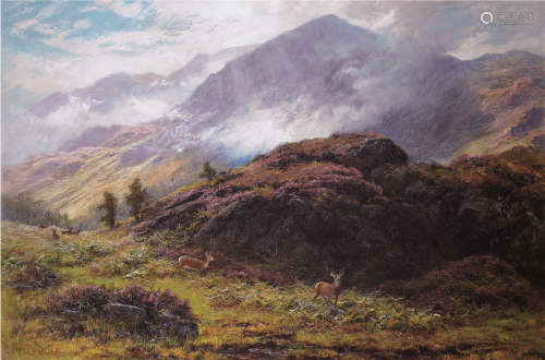 查尔斯·斯图亚特，FSA（1838～1907） 苏格兰高地的麋鹿 布面油画