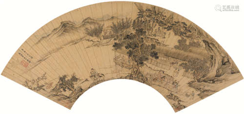 居节（1524～1585） 1561年作 山水人物 镜片 设色金笺