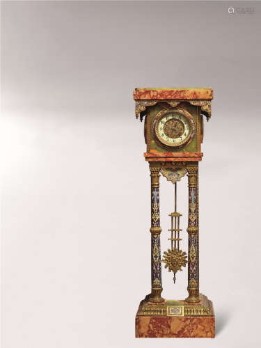 约1860年 法国19世纪珐琅装饰的玛瑙立钟