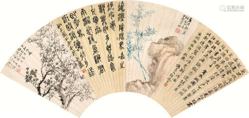 吴昌硕（1844～1927）  陆恢（1851～1920）等 1904年作 书画合璧 镜片 设色纸本