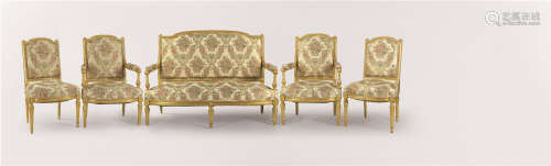 约1880年 法国十九世纪金箔贴面沙发组合 （五件套）