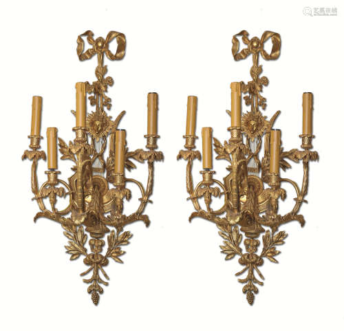 19世纪维多利亚时期 铜鎏金仿烛台壁灯 （一对）