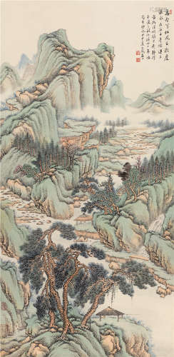 张石园（1898～1959） 1944年作 青绿山水 立轴 设色纸本