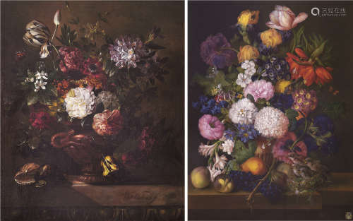 威廉·弗雷德里克·韦德纳（1817～1850） 花与贝壳静物 花与鸟巢静物 布面油画