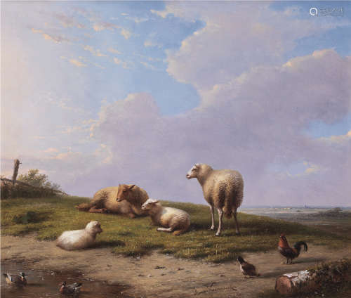 弗朗茨·范·塞弗多克（1809～1889） 羊和小鸭 木板油画