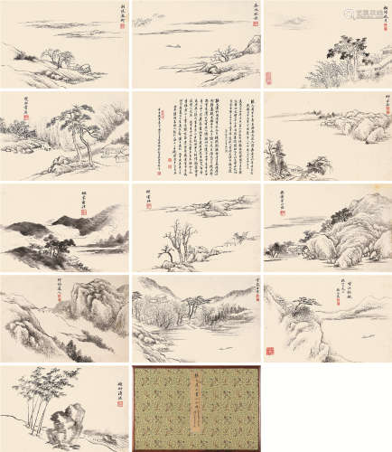 张之万（1811～1897） 仿古山水册 册页 （十二开） 水墨纸本