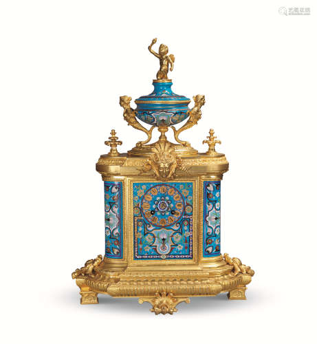 约1900年 19世纪法国帝国式铜鎏金塞夫瓷装饰座钟