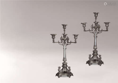 1890年 英国维多利亚风格谢菲尔德银质大烛台 （一组）