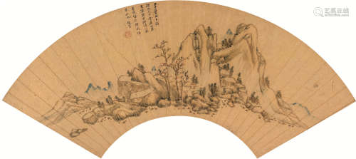 赵朴（1573～1620） 1612年作 仿黄公望山水 镜片 设色金笺