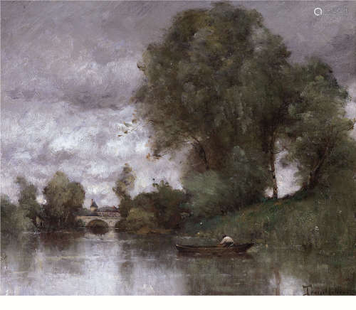 塞尔·特鲁博尔（1829～1900） 谢尔河大桥河岸景观 布面油画