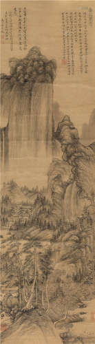 王掞（1644～1728） 秋山萧寺 镜片 水墨纸本