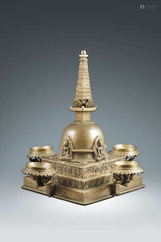清·西藏铜鎏金法塔