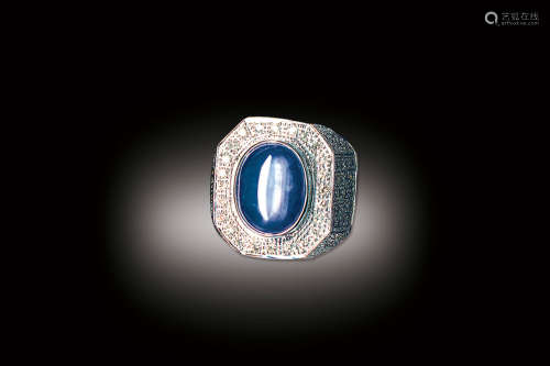 白金鑲鑽嵌藍寶石指環