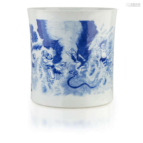 BLUE AND WHITE BRUSHPOT, BI TONG