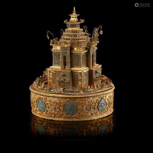 GILT METAL MODEL OF A TEMPLE