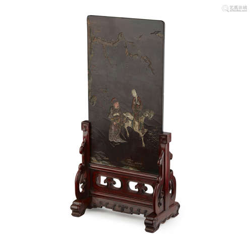 INSCRIBED LACQUER TABLE SCREEN