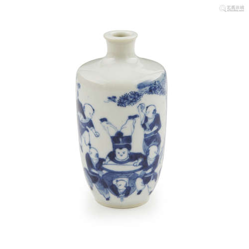 BLUE AND WHITE 'BOYS AT PLAY' SNUFF BOTTLE