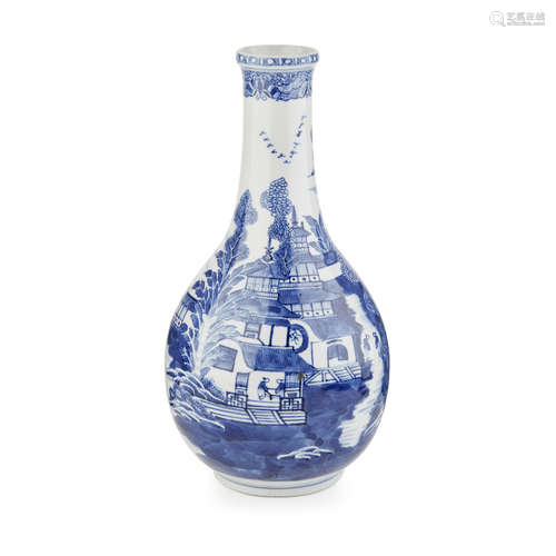 BLUE AND WHITE BOTTLE VASE