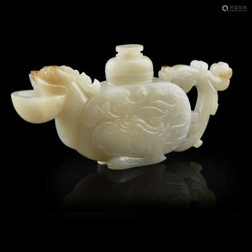 CARVED CELADON JADE TEAPOT