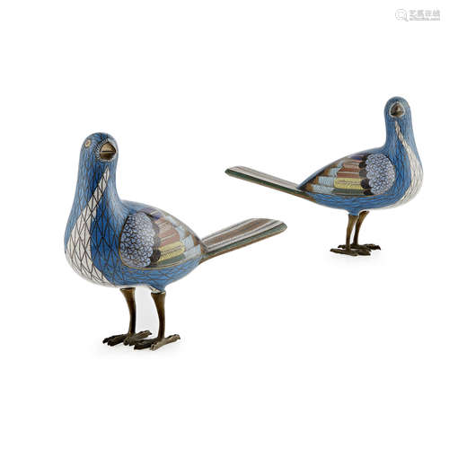 PAIR OF CLOISONNÉ ENAMEL MAGPIES