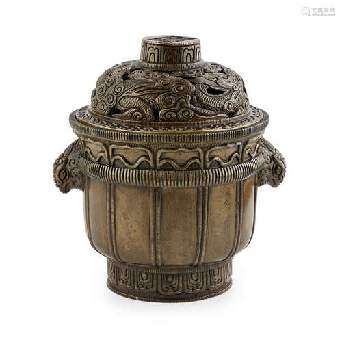 BRONZE 'DRAGON' INCENSE BURNER AND COVER