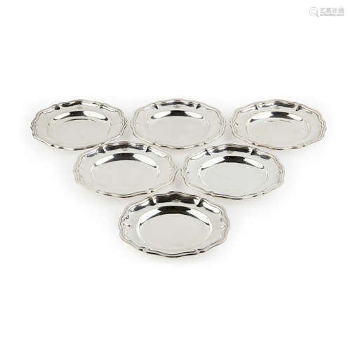 SET OF SIX EXPORT SILVER FOLIATE DISHES