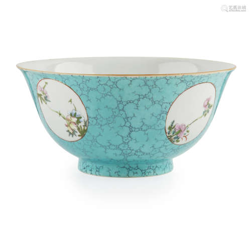 FAMILLE ROSE TURQUOISE-GROUND BOWL AND DISH