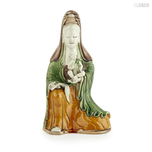 SANCAI BISCUIT GLAZED FIGURE OF GUANYIN