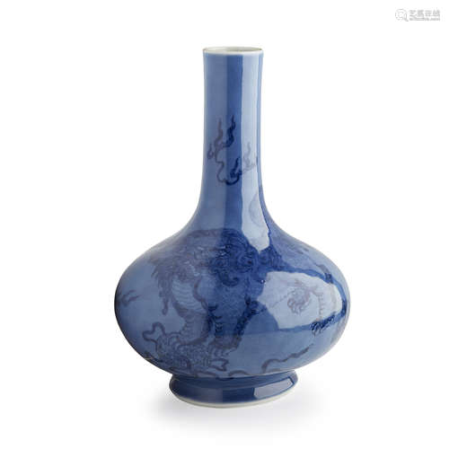 BLUE GLAZED 'BUDDHIST LION' BOTTLE VASE