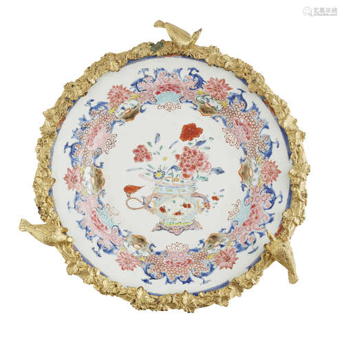 FAMILLE ROSE ORMOLU-MOUNTED DISH