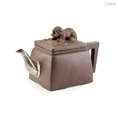 YIXING STONEWARE SQUARE-SECTION TEAPOT AND COVER