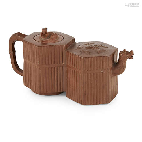 CONJOINED YIXING STONEWARE TEAPOT