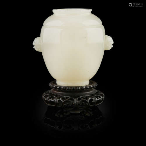 SMALL 'IMITATION JADE' WHITE GLASS OVOID VASE