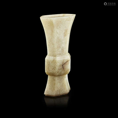 CARVED CELADON JADE GU-FORM VASE