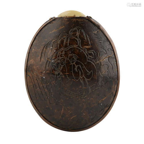 Y INCISED COCONUT SHELL SNUFF BOTTLE