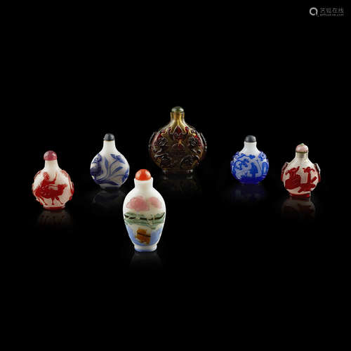 GROUP OF SIX PEKING GLASS SNUFF BOTTLES