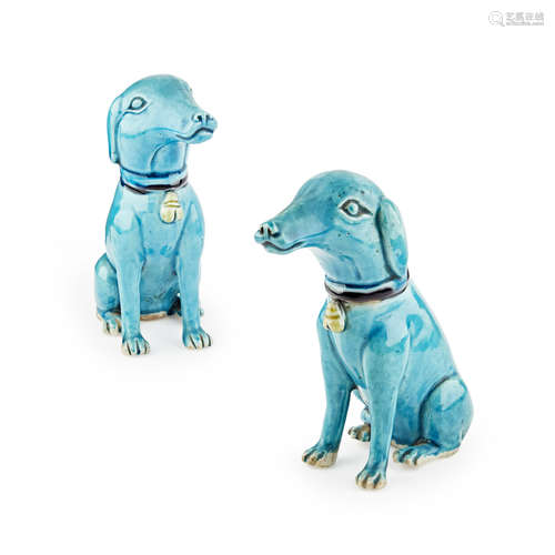 PAIR OF TURQUOISE-GLAZED HOUNDS