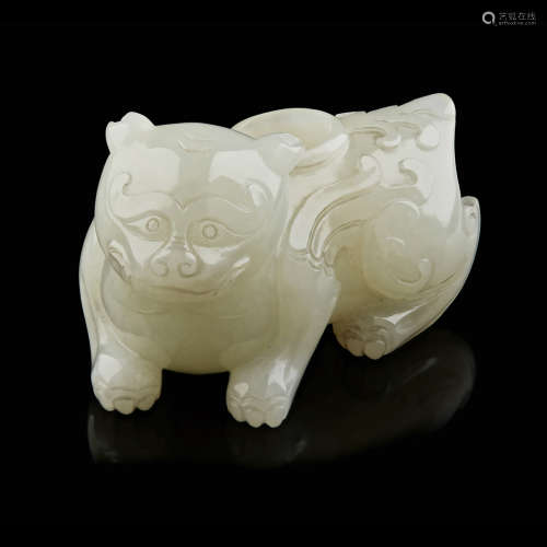 SMALL CELADON JADE WASHER IN THE FORM OF A MYTHICAL BEAST