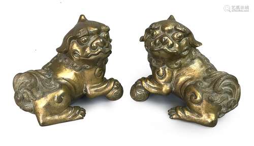 PAIR OF BRONZE BUDDHIST LIONS