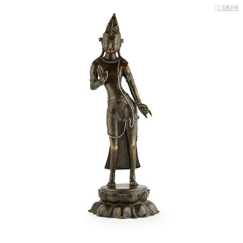 SINO-TIBETAN GILT-BRONZE STANDING FIGURE OF AVALOKITESVARA