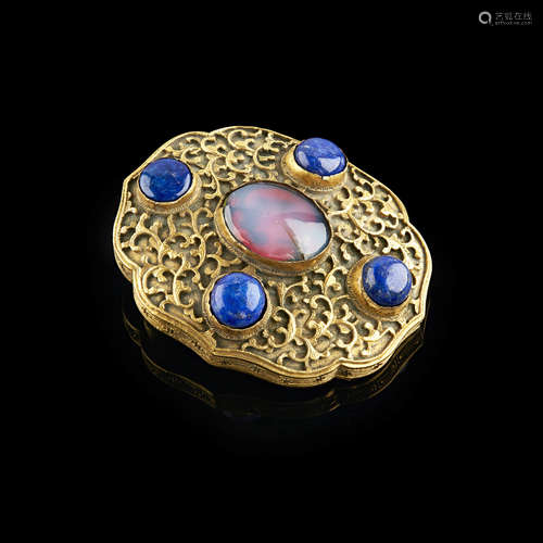 LAPIS LAZULI-INLAID GILT-BRONZE BUCKLE