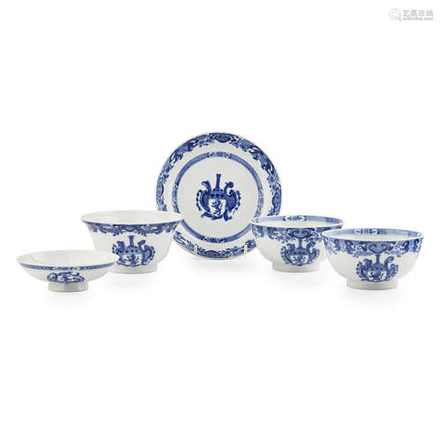 GROUP OF BLUE AND WHITE ARMORIAL PORCELAIN